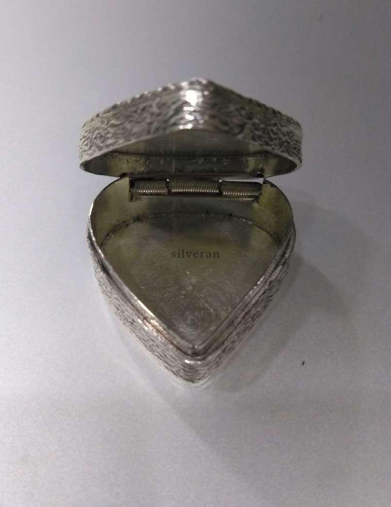 SBX002 - Gümüş Kutu - Savatlı Kalp Yaprak Şeklinde 925 Ayar Gümüş Kutu